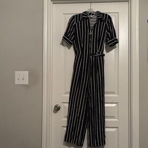 Elegant Striped Black and White Jumpsuit